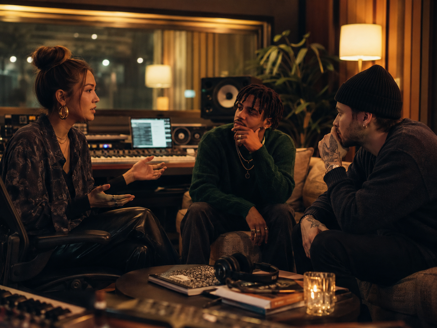 A&R conversation in a modern recording studio